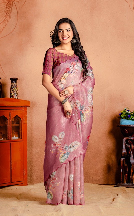 Blossom Blush Linen Silk Saree