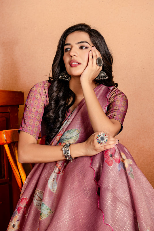 Blossom Blush Linen Silk Saree