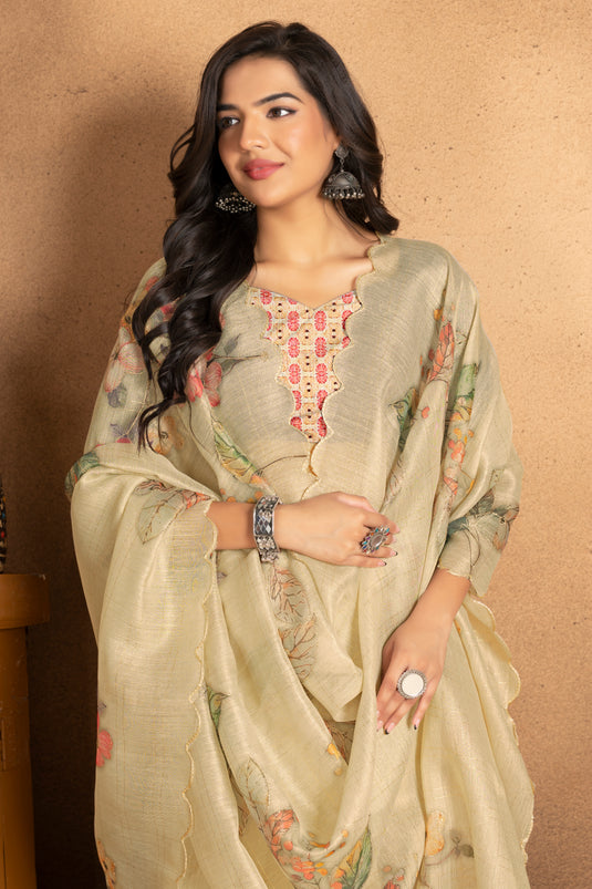 Ivory Blossom Linen Saree