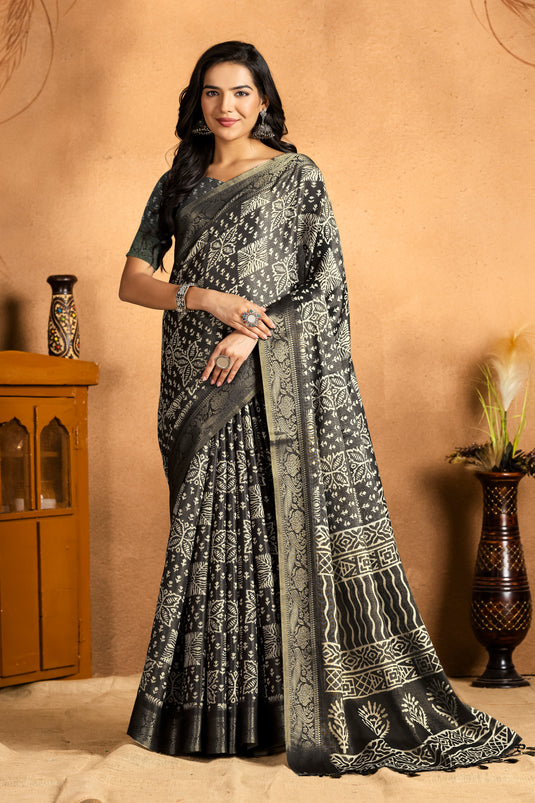Dusty Mauve and Black Ethnic Printed Saree