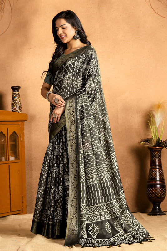 Dusty Mauve and Black Ethnic Printed Saree