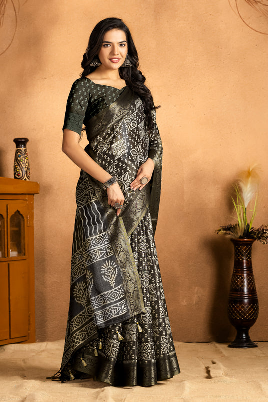 Dusty Mauve and Black Ethnic Printed Saree