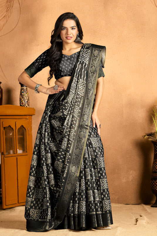 Dusty Mauve and Black Ethnic Printed Saree